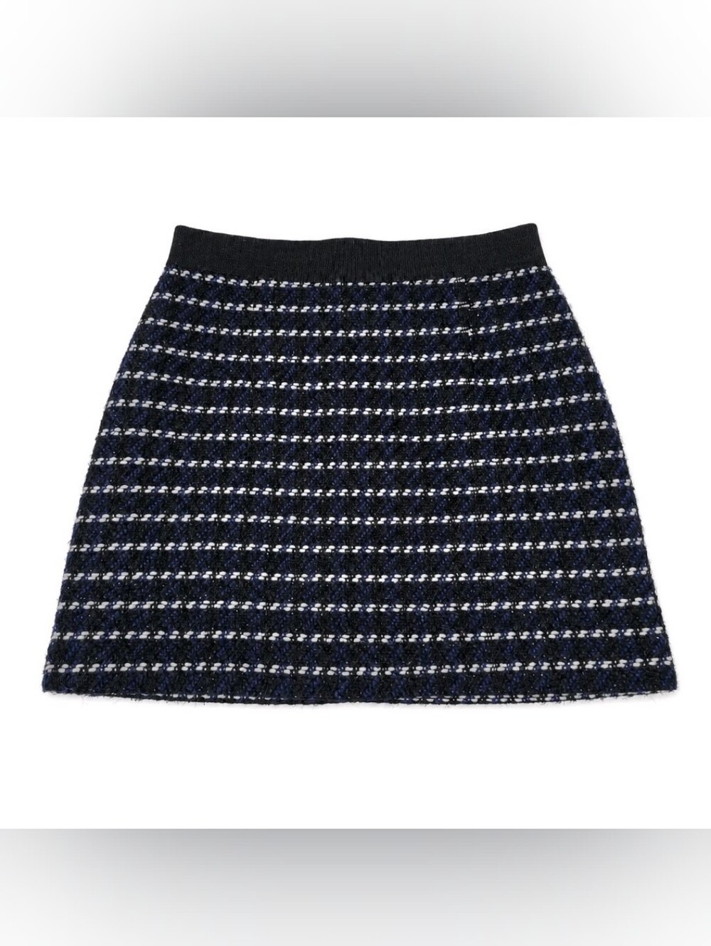 MILLY Navy & White Striped Tweed A-Line Mini Skirt Full Length Back-Zipper Sz 12